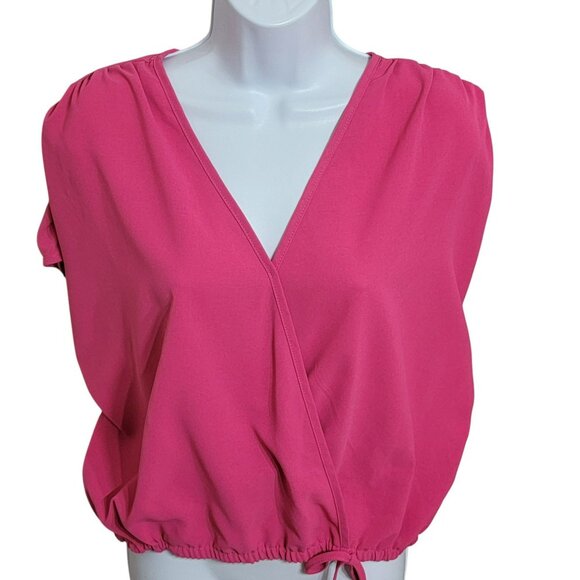 Dreimp Faux Wrap Top, Women L, Hot Pink, Dolman Sleeve, Elastic Waist, 90's, EUC - Picture 3 of 10
